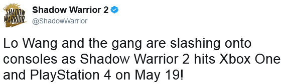 Shadow Warrior 3 on X: Lo Wang and the gang are slashing onto consoles as Shadow  Warrior 2 hits Xbox One and PlayStation 4 on May 19!   / X